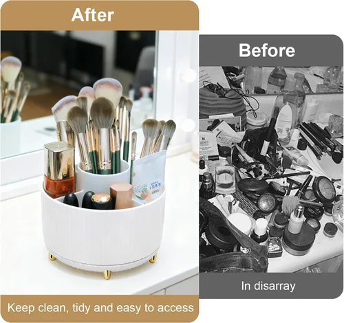 Miniatura 5 de Organizador de brochas de maquillaje, vitrinas de cosméticos giratorias de 360° con 5 compartimentos organizadores de cosméticos y cuidado