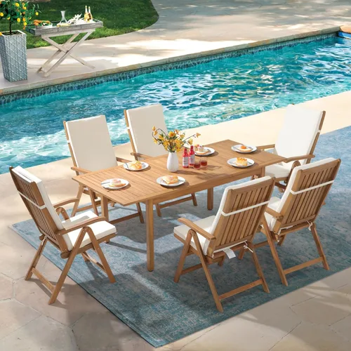 Miniatura 5 de OC Orange-Casual Juego de 4 sillas plegables de comedor para patio, sillas reclinables de madera de acacia al aire libre con reposabrazos y cojín