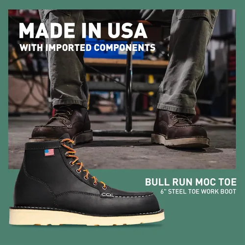 Miniatura 2 de Danner Botas de trabajo Bull Run de 6 pulgadas con punta de acero para hombre, cuero aceitado de grano completo con suela de cuña antideslizante