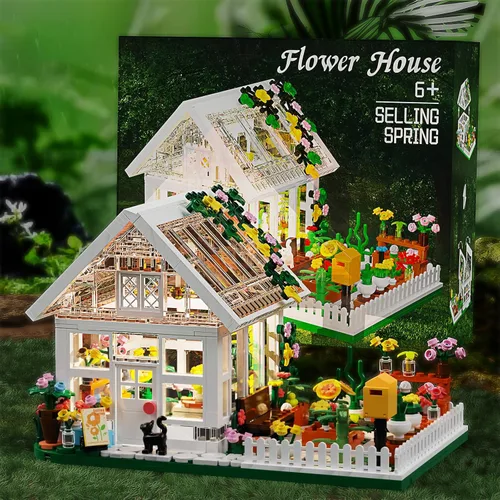 Miniatura 3 de Conjunto Mini de Construcción de Casa de Flores con LED, Juego de Bloques de Construcción de Invernadero con Vista de Calle de la Ciudad, Regalo