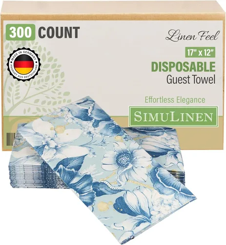 Miniatura 15 de SimuLinen Toallas de mano desechables de jardín azul con flores para baño, toallas para invitados de un solo uso con tacto de lino, papel de seda