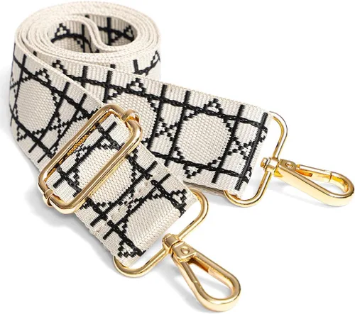 Miniatura 2 de Lekesky Purse Strap Replacement Crossbody, Beige Geometric Print Purse Straped for Women, Adjustable Bag Straps Replacement(Golden Buckle)