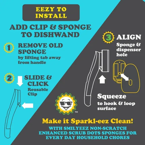Miniatura 6 de Smilyeez Recambio de esponja punteada azul sin plástico para Scotch-Brite's Dishwand Recambio de 10 unidades con adaptador
