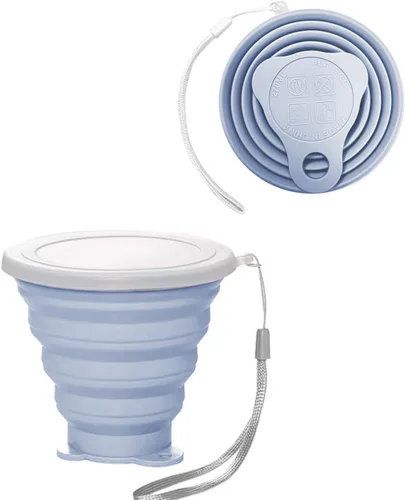 Taza plegable de silicona, tazas plegables para campamento, taza plegable con tapas, taza de café plegable, taza reutilizable (azul)