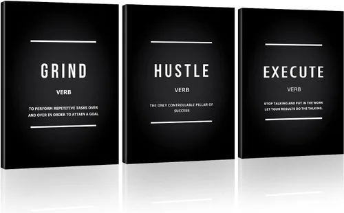 Grind Hustle Ejecute - Lienzo decorativo de pared con citas motivacionales, póster de afirmación positiva, inspiración, éxito, para colgar en la