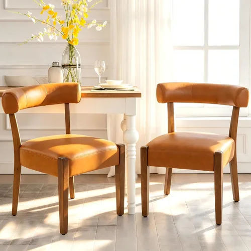 Miniatura 14 de RNKSFX Juego de 2 sillas de comedor modernas de piel sintética tapizadas para cocina y comedor, sillas modernas de madera de mediados de siglo, Beige
