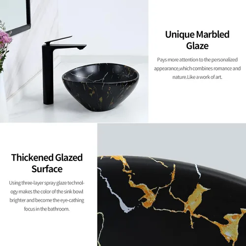 Miniatura 5 de Davivy Fregadero ovalado negro mate de 16 x 13.2 pulgadas con drenaje desplegable, fregaderos de baño, lavabos de baño sobre encimera, fregadero