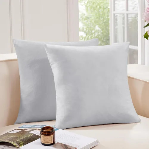 Miniatura 36 de Deconovo Juego de 2 fundas de almohada de terciopelo, 26 x 26 pulgadas, color azul, suaves pompones cuadrados con funda de cremallera oculta