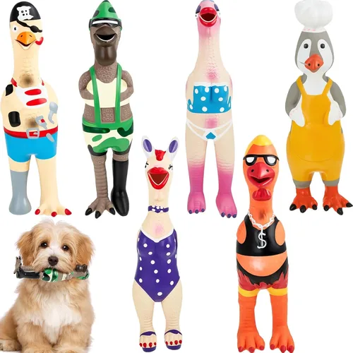 Silipull 6 juguetes de goma chirriantes para perros, pollo gritando, látex, goma suave, masticar, juguetes molares interactivos divertidos para