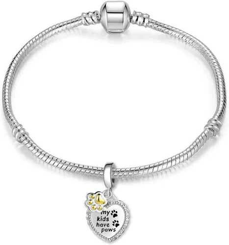 Miniatura 2 de NanMuc Abalorios de Pandora con estampado de pata chapado en oro, cachorro, perro, corazón, mascota, gato, aninmal, compatible con pulseras Pandora