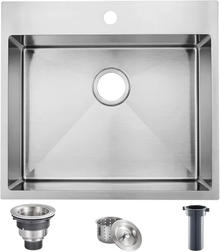 Miniatura 9 de SHACO Fregadero de cocina de 28 pulgadas, fregadero de montaje superior de acero inoxidable T304 de 16 calibre hecho a mano comercial, fregadero