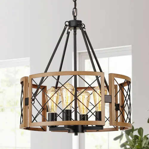 Miniatura 10 de SANTOSTOCK Candelabro Moderno de Granja, Lámpara de Araña Rústica de 4 Luces para Comedor, Accesorio de Iluminación para Isla de Cocina, Luz