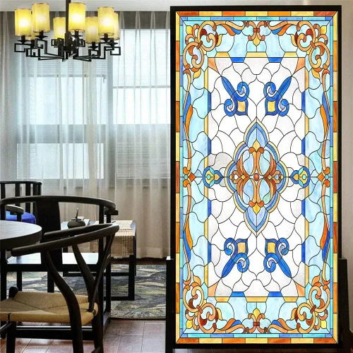 Lámina decorativa para ventana, privacidad, multicolor, hermoso estilo iglesia, 39, esmerilado, tintado de ventana para oficina en casa (ancho x