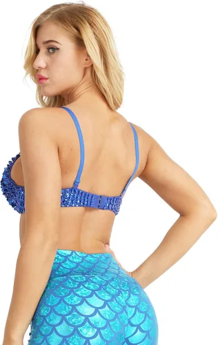Miniatura 41 de Sujetador de disfraz de danza del vientre brillante para mujer, con lentejuelas, para baile rave, fiesta, club