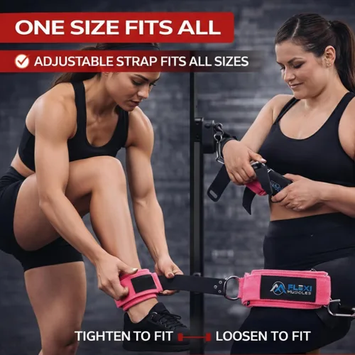 Miniatura 6 de Correas de tobillo Flexi MusCLES para máquinas de cable. Nuestras cómodas correas acolchadas ajustables para entrenamiento de tobillo con doble