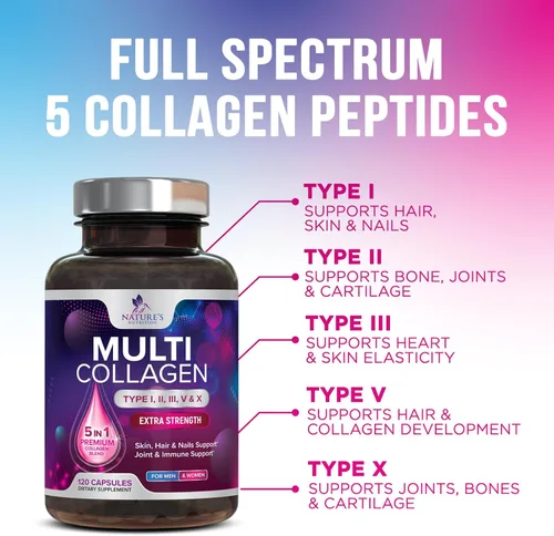Miniatura 3 de Píldoras de colágeno múltiple de 2400 mg – Tipos avanzados I, II, III, V, X – Píldoras de péptidos de colágeno hidrolizados, suplementos de colágeno