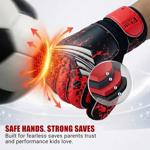 Miniatura 5 de Guantes de portero de fútbol para niños y jóvenes, guantes de portero de fútbol con agarres fuertes Rojo
