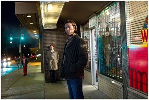 Jared Padalecki 8 inch X 10 inch photograph Supernatural (TV Series 2005 - ) Standing Outside Store w/Misha Collins Landscape View kn