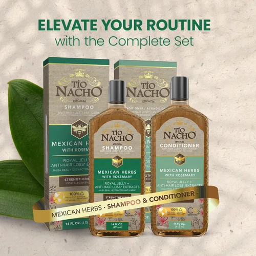 Miniatura 7 de Set de Champú y Acondicionador Anti-Caída de Pelo Tío Nacho con Hierbas Mexicanas, Jalea Real y Extracto de Romero, Rutina Fortalecedora y Nutritiva