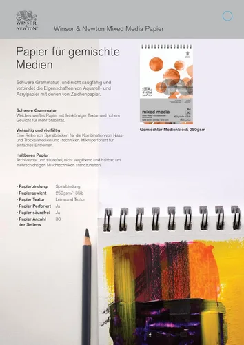 Miniatura 6 de Winsor & Newton Bloc de medios mixtos profesional, 9" x 12", 30 hojas, 250gsm, blanco