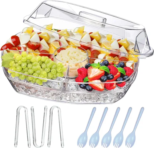 INNOVATIVE LIFE Bandejas de frutas para servir para fiestas, bandeja de aperitivos de 15 pulgadas en hielo, platos de fiesta para servir alimentos,