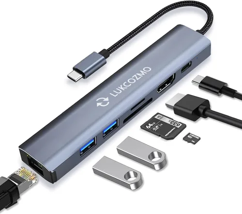 Miniatura 8 de LUKCOZMO Hub USB Hub USB C Divisor USB 7 en 1 Extensor USB con 4 puertos USB, 1 puerto USBC, lector de tarjetas TF/SD, salida de audio compatible