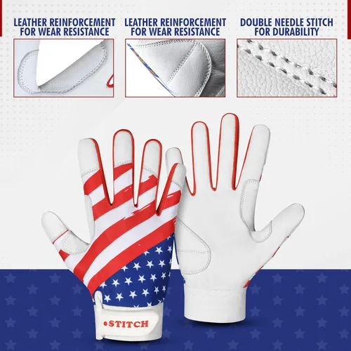 Miniatura 7 de Guantes de bateo Dot Stitch con bandera de EE. UU. para béisbol y sóftbol, guantes de bateo con bandera americana, guantes de béisbol para niños