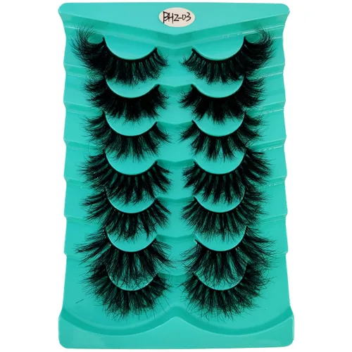 Miniatura 26 de 6 pares de pestañas postizas de ojo de gato, esponjosas pestañas de visón sintético 8D, pestañas dramáticas largas y gruesas (7 pares-BHZ01)