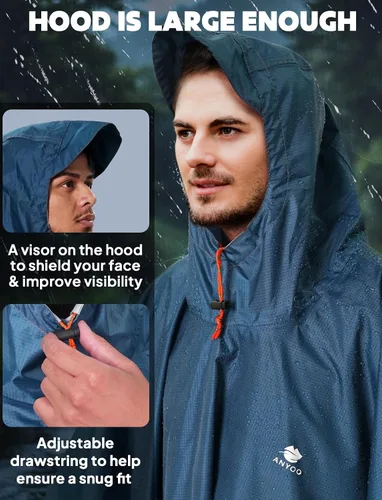 Miniatura 108 de ANYOO Poncho de lluvia con capucha para adultos, impermeable, ligero, para hombres y mujeres, chaqueta de lluvia reutilizable para emergencias al