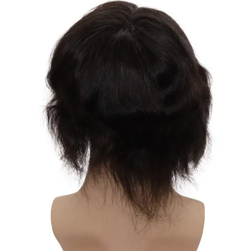 Miniatura 5 de Tupé de cabello humano europeo para hombres, suave, completo, sistema de reemplazo de cabello de encaje suizo, 10 x 8 pulgadas, lacio, color negro