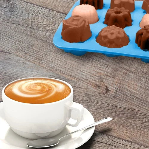 Miniatura 9 de Paquete de 3 moldes de silicona para hornear, antiadherentes de 12 cavidades, magdalenas, chocolate, gelatina, pudín, caramelo, azul, verde, rojo
