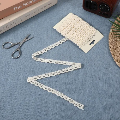 Miniatura 6 de Cinta de encaje, encaje beige de ganchillo, borde festoneado, cintas vintage de encaje de 5.5 yardas, adornos de encaje de algodón