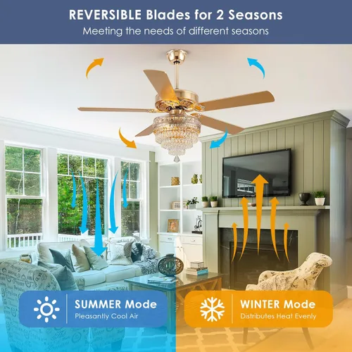 Miniatura 7 de Ventilador de Techo de Cristal Fandelier con Luces - 52" Ventilador Moderno para Exteriores con Control Remoto, Motor AC Silencioso, Iluminación