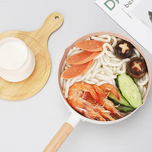 Miniatura 2 de Hemoton Sartén antiadherente para leche de 1.5 L, práctica olla con mango de madera, versátil olla pequeña para sopas, salsas y leche caliente, olla