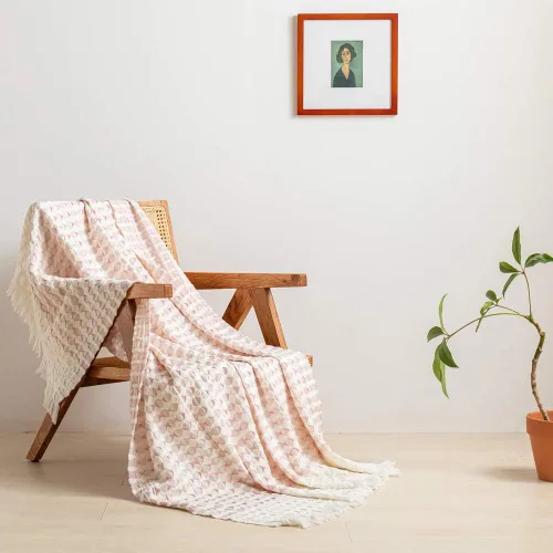 Miniatura 11 de Simple&Opulence Manta de 100 % algodón para cama, sofá, tejido jacquard de hilo teñido con borlas, suave, ligera, acogedora, transpirable, Verde