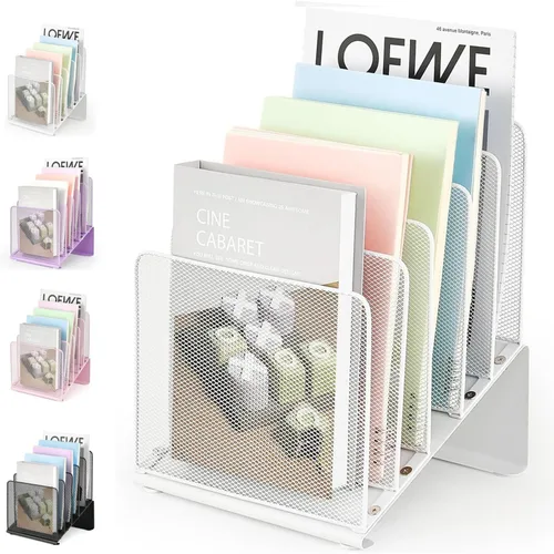 LEKETREE Organizador de archivos para escritorio, organizador de escritorio con estante vertical de archivos de 5 secciones, organizador de carpetas
