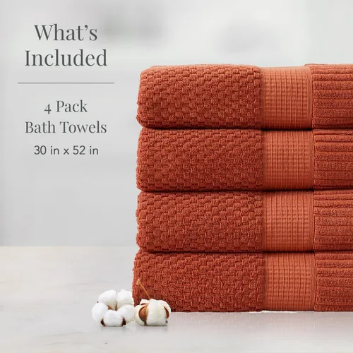 Miniatura 2 de NY Loft Juego de 4 toallas de baño 100% algodón, supersuaves y absorbentes, de secado rápido, 30 x 52 pulgadas, algodón texturizado y duradero