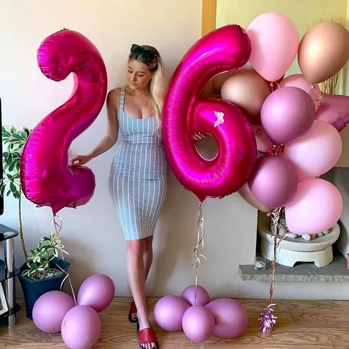 Miniatura 5 de Globo rosa intenso de 40 pulgadas con el número 6, de gran tamaño, de papel de aluminio de Mylar de gran tamaño, globos de helio rosa brillante