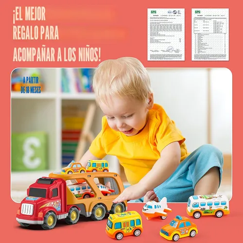 Miniatura 4 de Veslier Juguetes de Autos para Niños Pequeños para Niños y Niñas de 2-4 3-5 Años, 5 en 1 Vehículo Transportador de Vehículos Urbanos, Autos