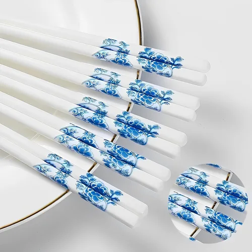 Miniatura 10 de Palillos de cerámica reutilizables, 5 pares, aptos para lavavajillas, palillos azules, 9.7 pulgadas (estrellas azules)
