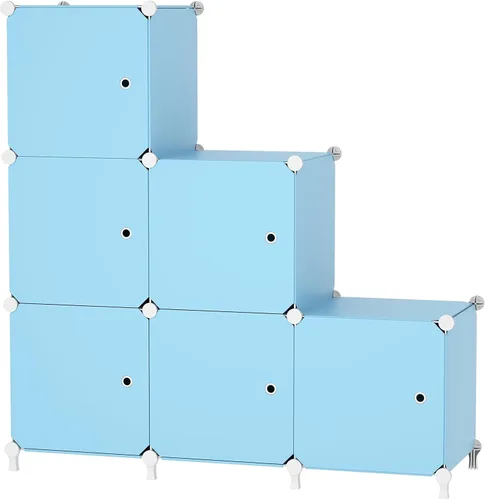 Miniatura 12 de ATTSL6001 - Organizador de almacenamiento de 6 cubos con puertas, organizador de ropa de plástico apilable para dormitorio y debajo de escaleras