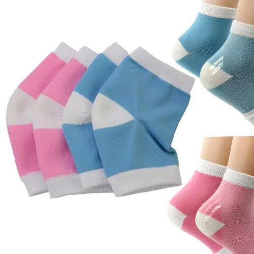 Makhry 2 pares de calcetines de talón de gel de silicona hidratante para piel seca y dura agrietada, punta abierta, cómodos calcetines de Azul y rosa