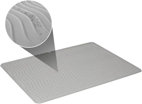 Miniatura 2 de Alfombra para arena de gato impermeable PetFusion con canales internos y bordes exteriores elevados (grado silicona FDA = higiene superior), L, Gris