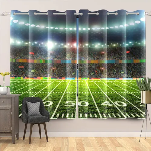 Miniatura 13 de Cortinas opacas de fútbol para dormitorio de niños, con temática deportiva, para sala de fútbol, cortinas de fútbol en blanco y negro
