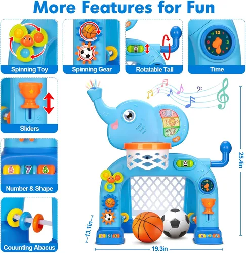 Miniatura 3 de Aro de baloncesto y portería de fútbol para niños de 1, 2, 3 años, juguete deportivo para niños con música de sonido ligero, juguetes Montessori Azul