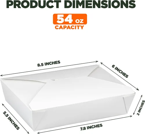 Miniatura 3 de Fit Meal Prep Paquete de 50 recipientes de papel de 54 onzas para llevar de 8.5 x 6 x 2 pulgadas, cajas blancas de comida para almuerzo #2, embalaje