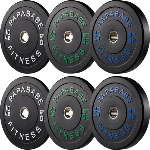 Miniatura 45 de Papababe Placas de peso, juego de placas de pesas de 2 pulgadas, placas de peso de goma protectoras para el suelo, placas de parachoques de 10 a 600