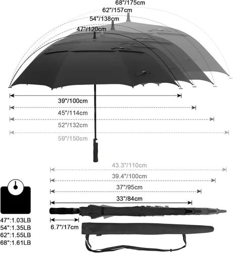 Miniatura 3 de G4Free Paraguas de Golf Automático Abierto de 47/54/62/68 Pulgadas de Tamaño Extra Grande con Doble Cubierta Ventilada Resistente al Viento e