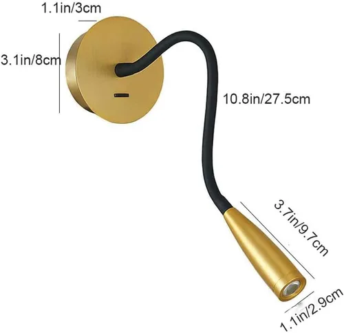 Miniatura 7 de Manguera de cuello de cisne flexible LED para pared, luz de lectura enfocada para dormitorio, lámpara de pared ajustable para cabecero de noche, Oro