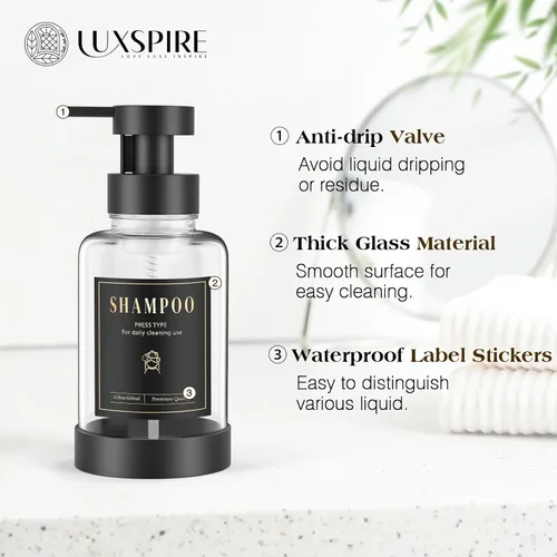 Miniatura 3 de Luxspire Dispensador de jabón espumoso, dispensador de jabón con bomba de espuma de vidrio, dispensador de jabón de manos antideslizante con 5